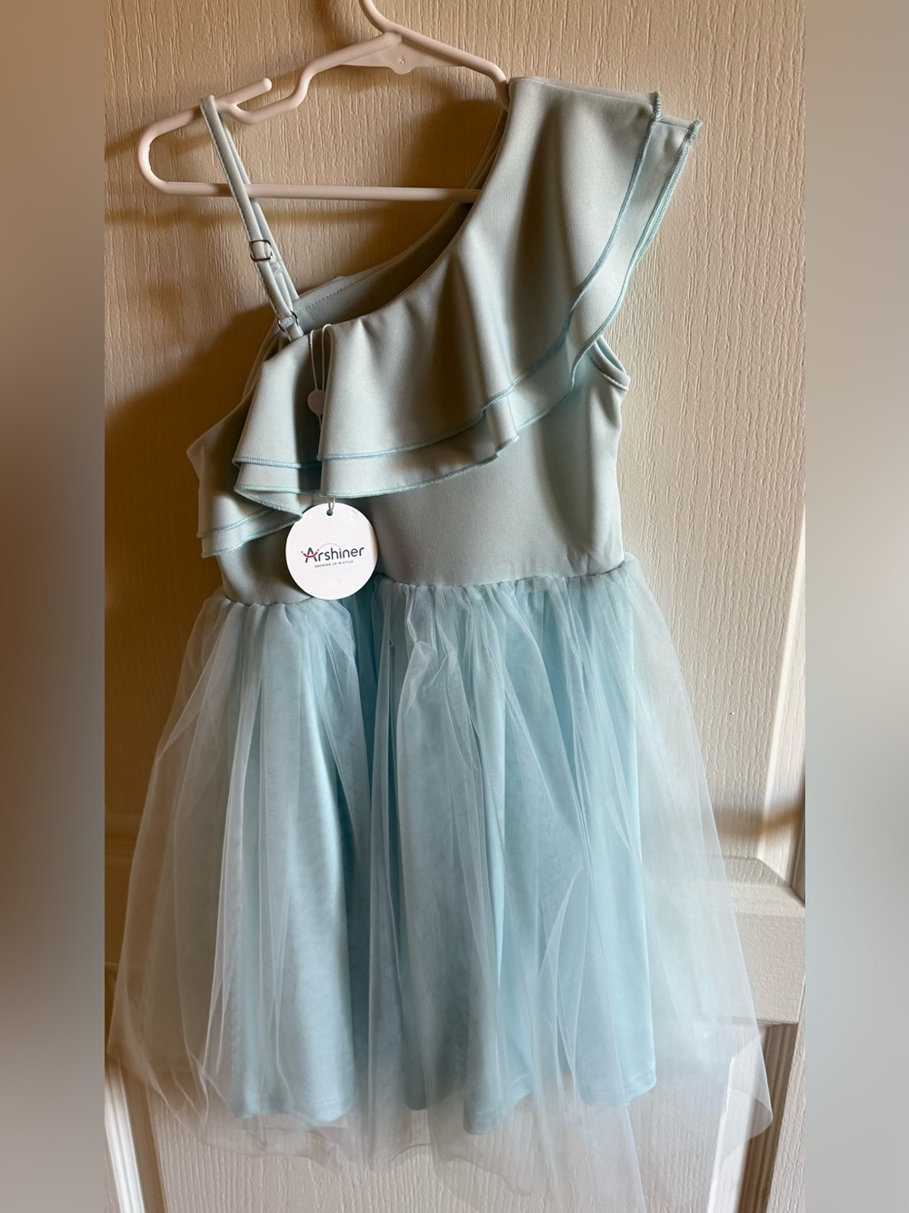 Arshiner Girls' Light Blue One-Shoulder Tulle Dress
